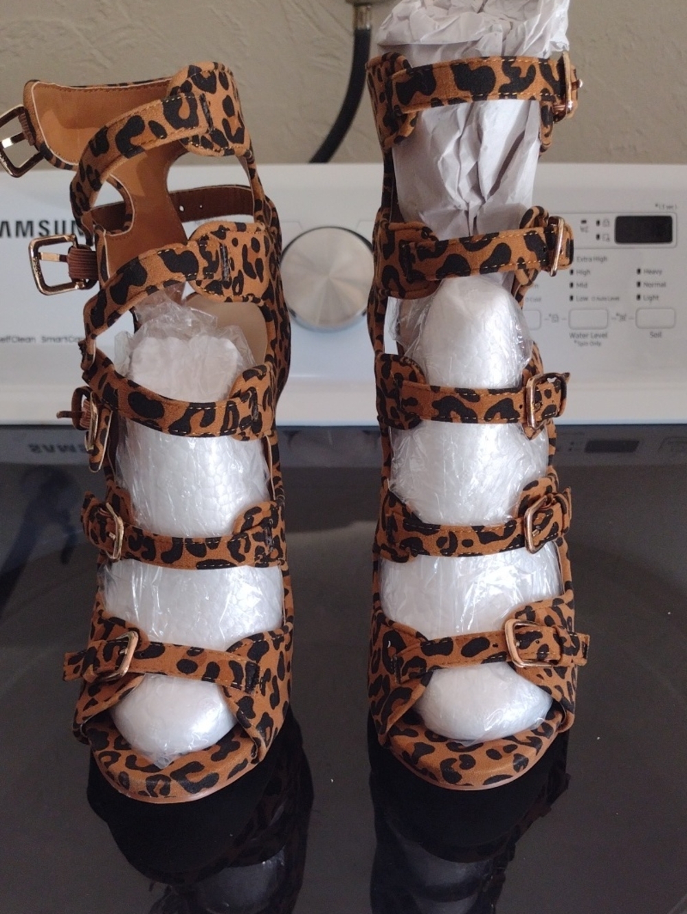 Leopard Print Multi-Strap Gladiator Sandals - Women 6.5